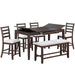 6 Piece Counter Height Dining Set Table With Storage Ladder Back Chairs And Bench - Walnut Home Essentials