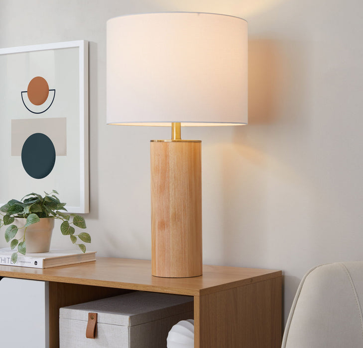 Cylinder - Ash Contemporary Table Lamp - Ash / Antique Brass / White Lumi Source