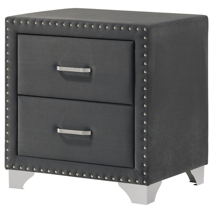 Upholstered 2 Drawer Nightstand With Accents Furniture Max