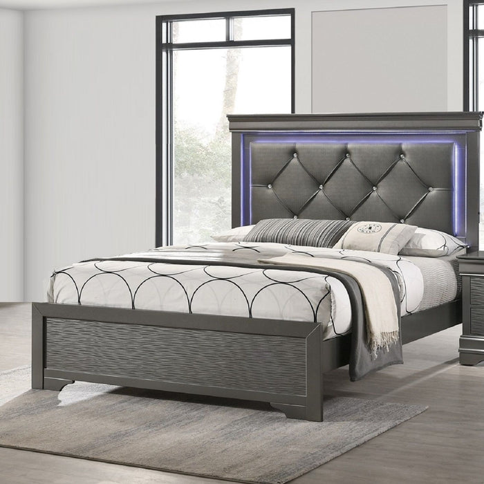 Tufted Headboard Bed With LED Lighting Home Essentials