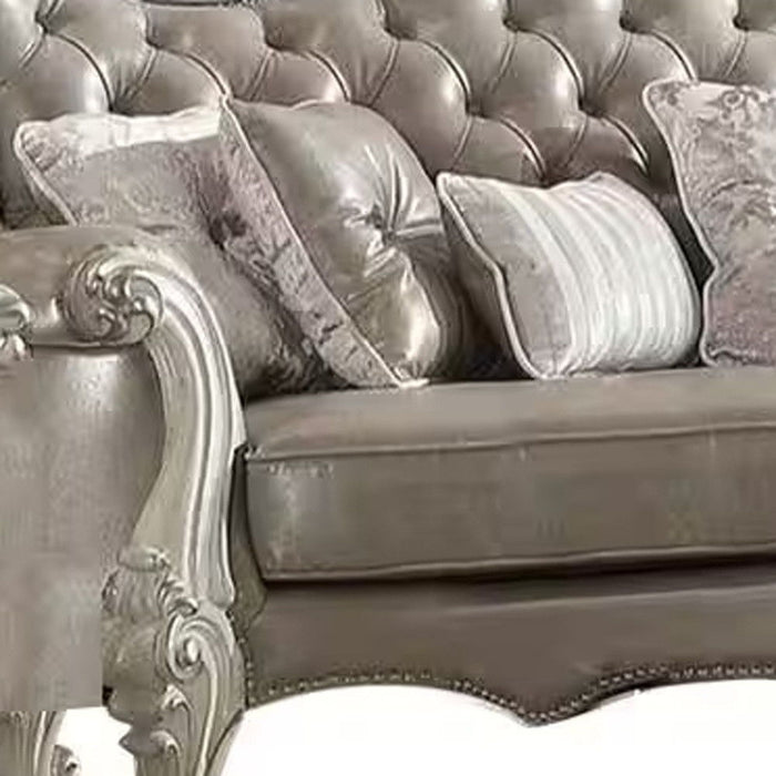 Faux Leather Sofa And Toss Pillows With Bone Legs - Gray