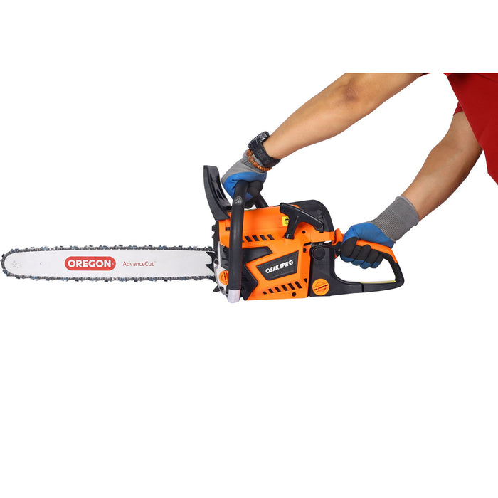 52Cc Gasoline Chainsaw With 20" Oregon Bar And Chain For Wood Cutting Plastic - Orange