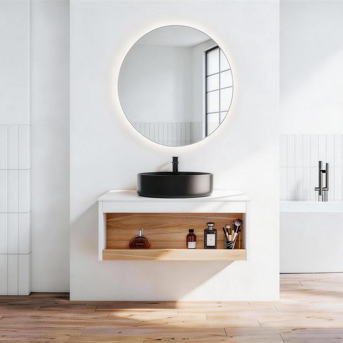 Floating Bathroom Vanity With Glossy Round Vessel Sink Home Essentials