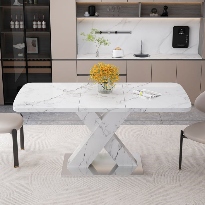 Modern Rectangle Dining Table With Stretchable TopAnd X Shape Legs