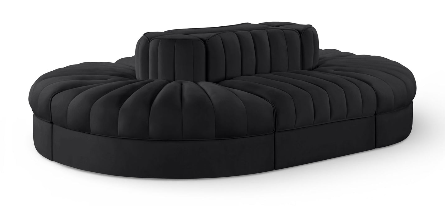 Rummi - Oval Velvet Performance Fabric Upholstered 6 Piece Modular Sectional Meridian Furniture
