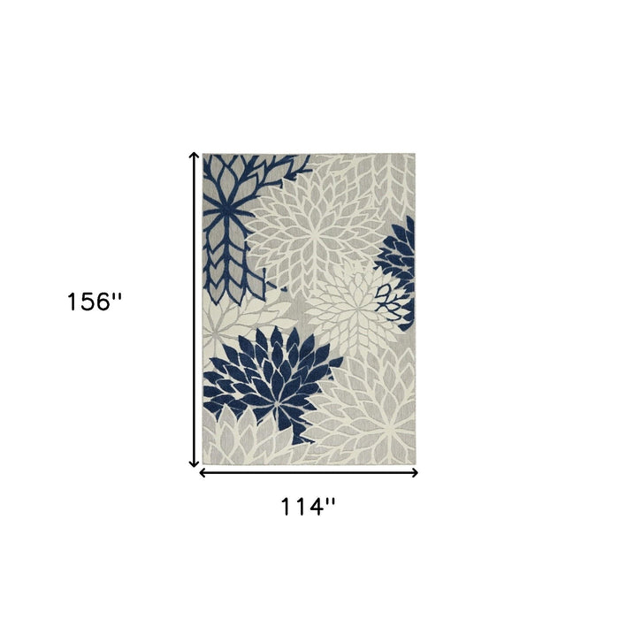 10' X 13' Floral Non Skid Indoor / Outdoor Area Rug - Ivory / Navy