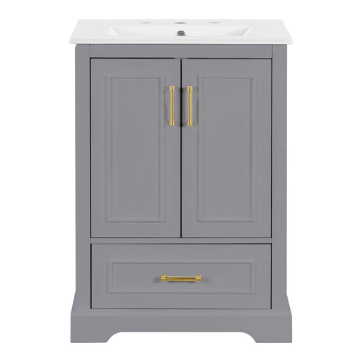 Bathroom Vanity With Sink, 1 Divided Drawer And 2 Soft Close Doors With Double Shelf Hearth and Haven