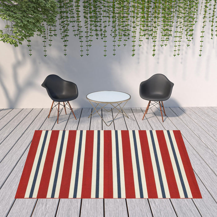 8' X 11' Geometric Stain Resistant Indoor Outdoor Area Rug - Red / Ivory