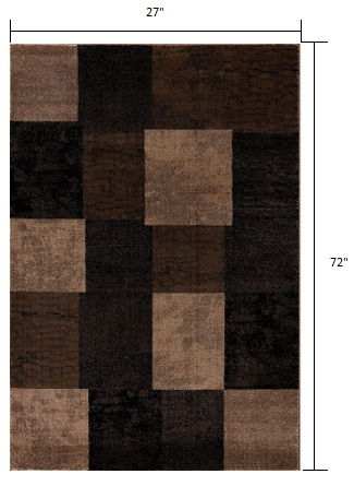 2' x 6' Geometric Blocks Area Rug - Brown