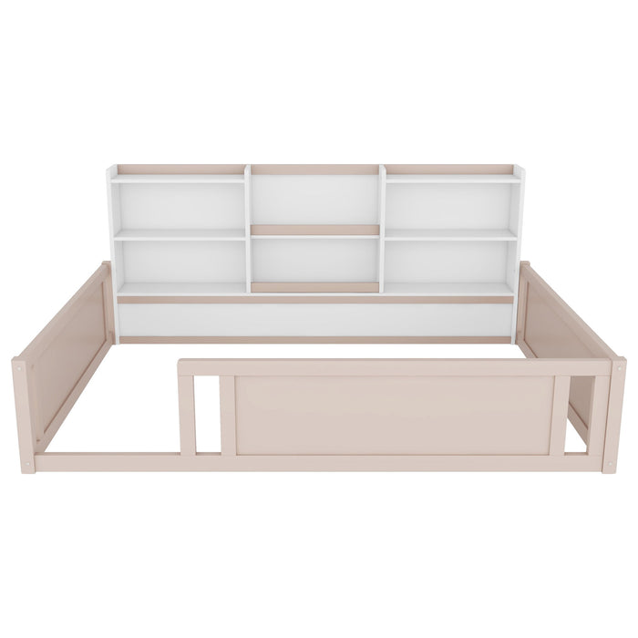 Platform Floor Bed With Guardrail Fence And Side Storage Shelves Home Essentials
