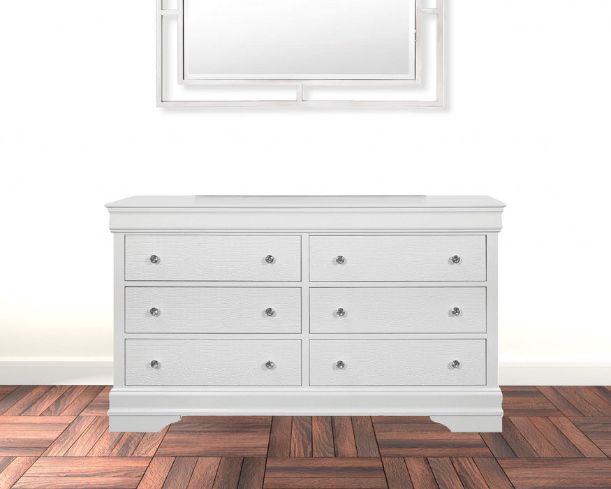 Solid Wood Six Drawer Double Dresser - Metallic White