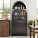Arched Kitchen Pantry Cabinet With Adjustable Shelves & Barn Door Design Home Essentials