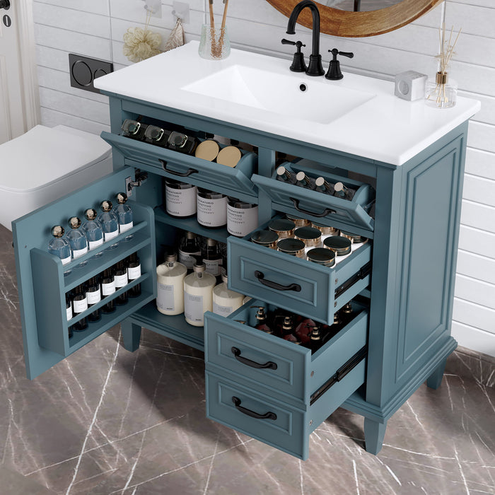 Modern Bathroom Vanity With Sink Top, Flip Drawers, Adjustable Shelf Hearth and Haven