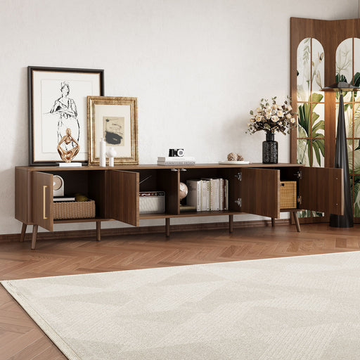 TV Stand For TVs Up To 85" With Fluted Door, Cable Management, Soft-Closing Hinges - Walnut Hearth and Haven