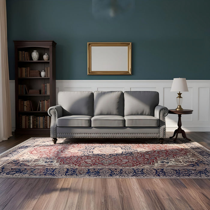 3 Seater Sofa With Nailhead Trim And Turned Legs For Living Room US Pride