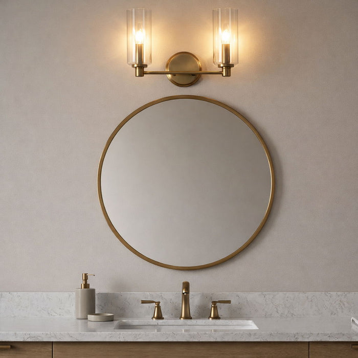 Regal - Double Light Vanity With Clear Ribbed Satin - Antique Brass / Clear Ashcroft Furniture