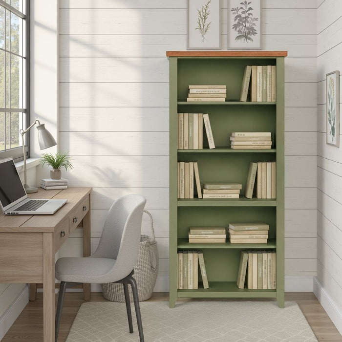 72" High 5 Shelf Bookcase - Sage Green And Fruitwood Home Essentials