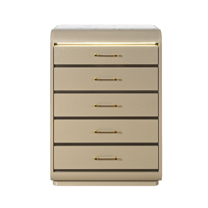 Gigi - Chest With LED Lights Chest, 5 Drawers, LED Lighting, Rounded Edges - Gold Global Furniture USA