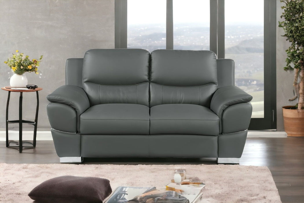 Faux Leather Love Seat - Gray / Silver