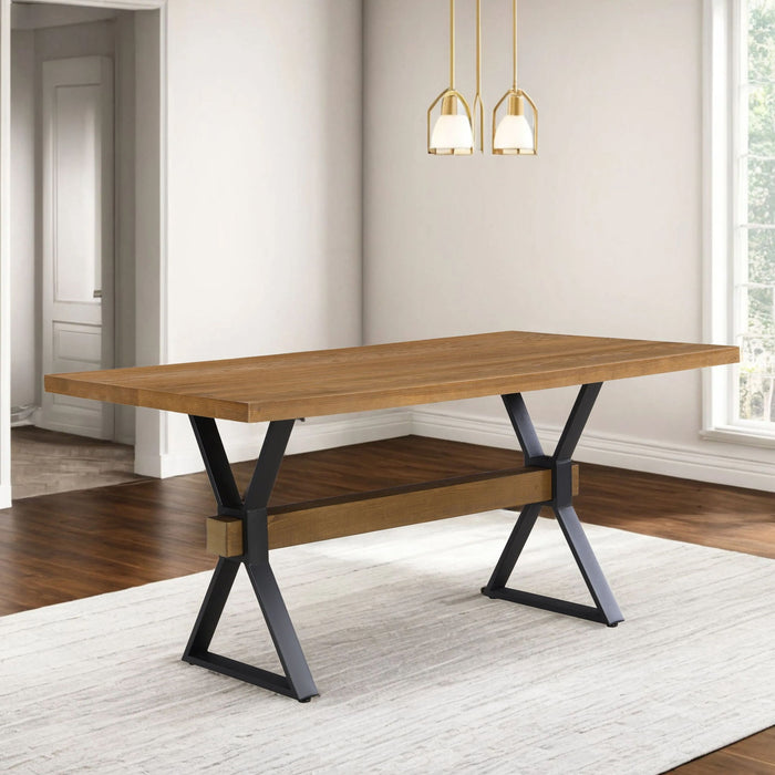 Farmhouse Style X Shaped Legs Dining Table With Moulded Details - Brown Noble House