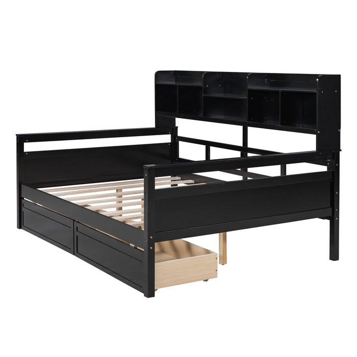 Daybed, Wood Slat Support, With Bedside Shelves And Two Drawers