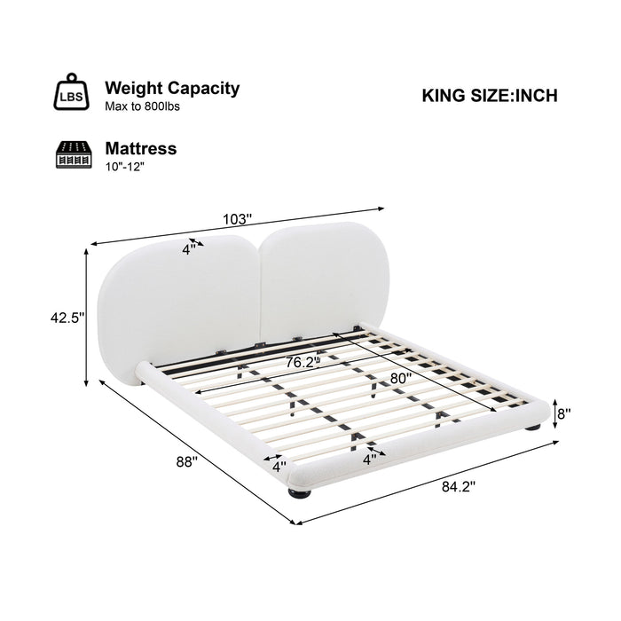 King Size Upholstered Platform Bed With Split Headboard - White Noble House