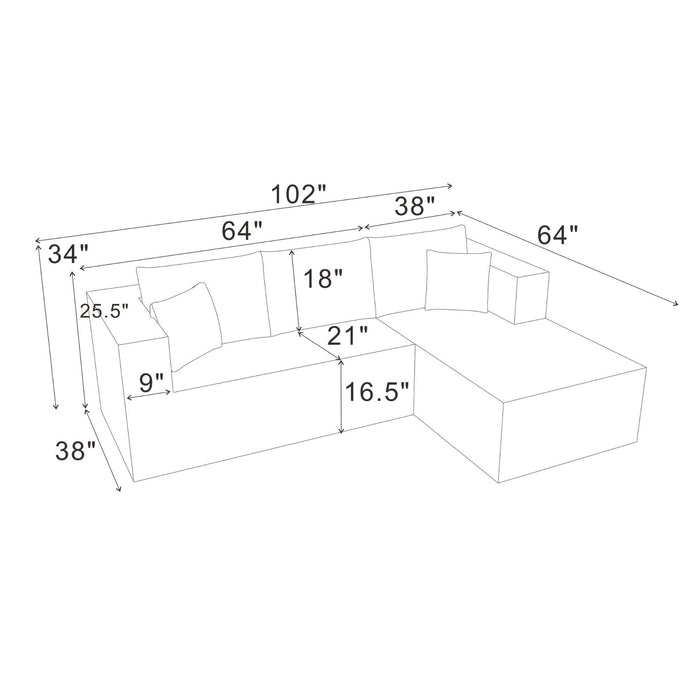 L - Shape Full Compressed Upholstered Sectional Home Essentials