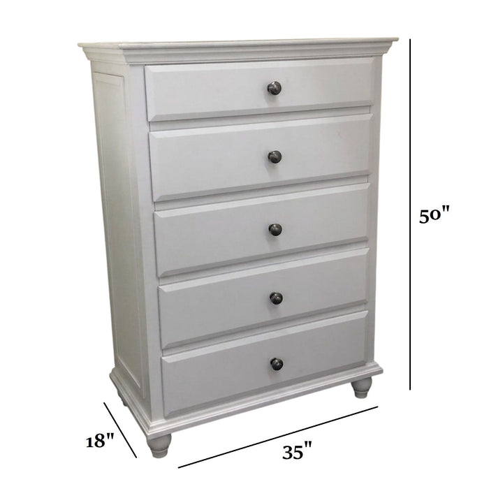 1 Piece Chest 5 Drawers Knob Handles Bedroom Furniture - White Home Essentials