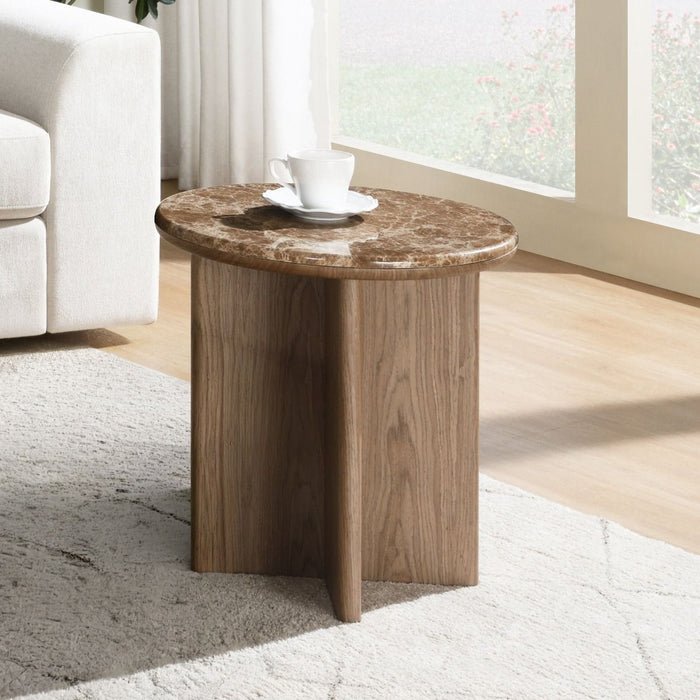 Markku - End Table With Natural Marble - Oak ACME