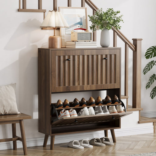 Shoe Cabinet, Storage Unit For Hallways - Walnut Home Essentials