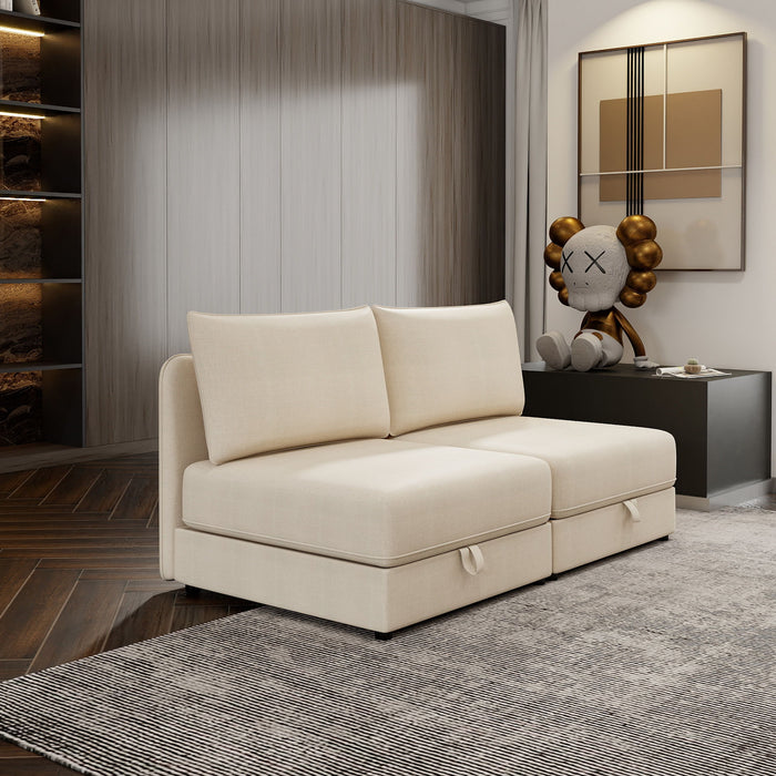 Modular Sectional Sofa With Storage, Convertible 2 Seater Sleeper Sofa - Beige Home Essentials