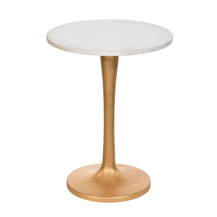 19" Marble Round End Table - Gold And White