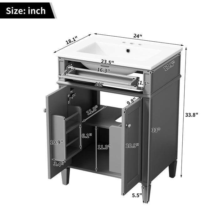 Bathroom Vanity With 2 Doors And Tip Out Drawer, Soft Closing Hinges Hearth and Haven