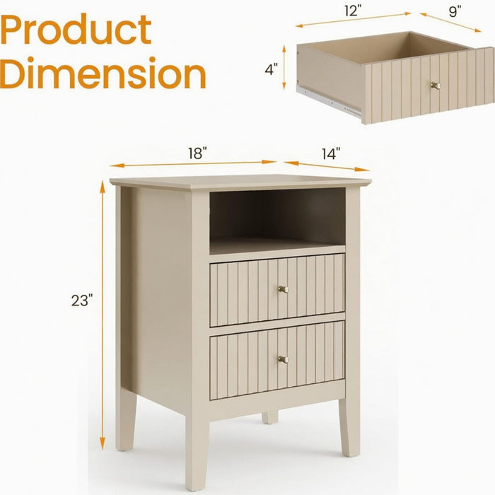 Fluted Nightstand With 2 Drawers Home Essentials