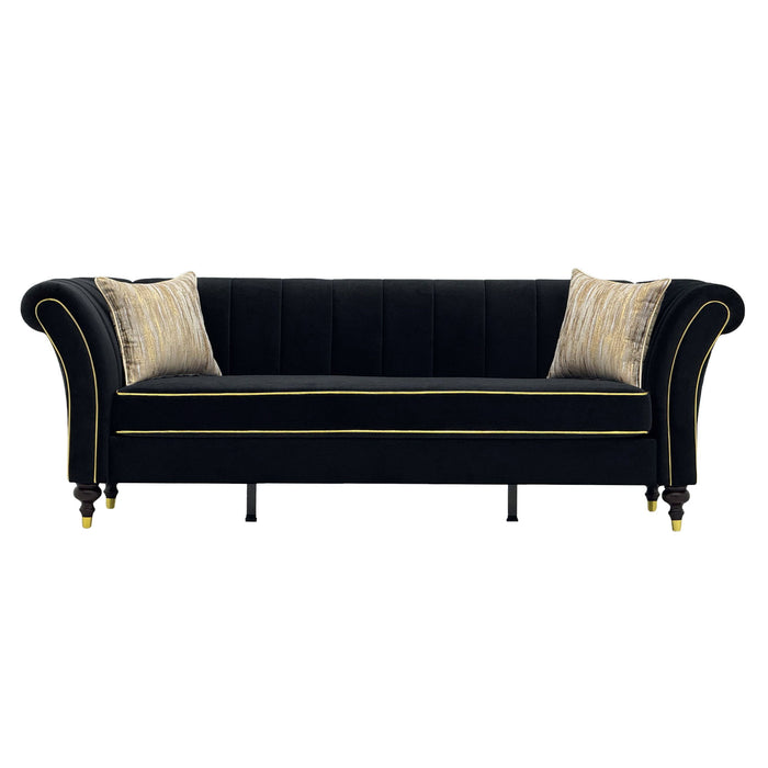 3 Seater Sofa With Rolled Arms, Vertical Channel Tufted Backrest Home Essentials