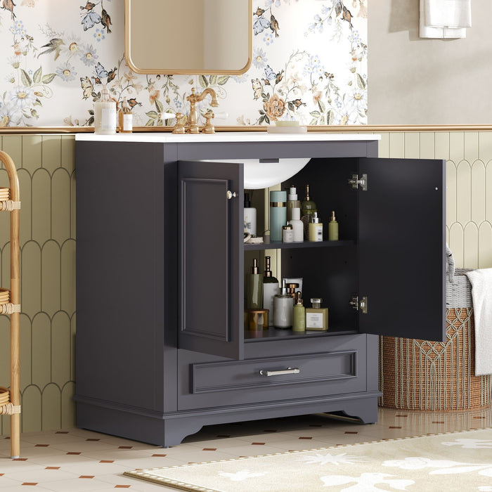Bathroom Vanity With Sink, Cabinet & 2 Soft Closing Doors & Adjustable Shelf Hearth and Haven