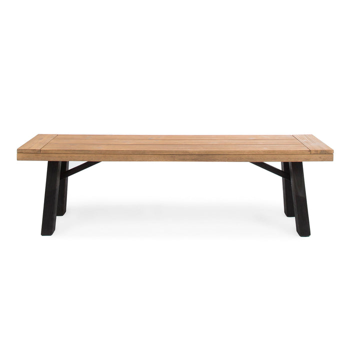 Outdoor Bench With Slat Panel Design And Acacia Wood Frame Noble House
