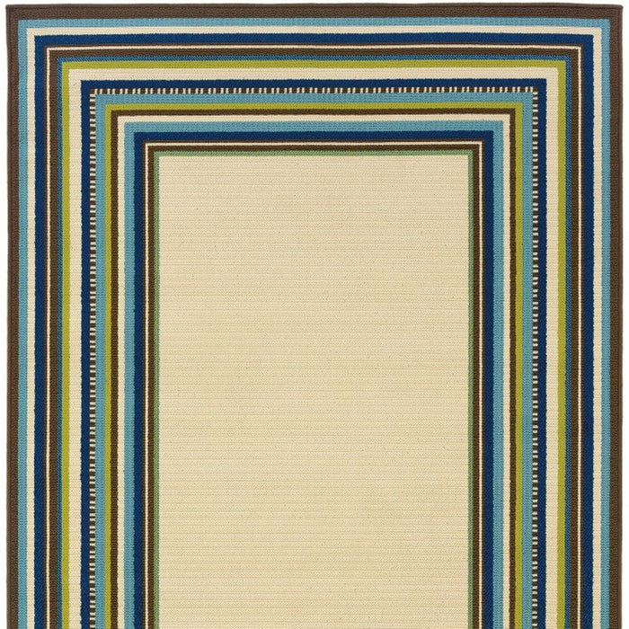 Striped Outdoor & Indoor Area Rug - Ivory / Blue