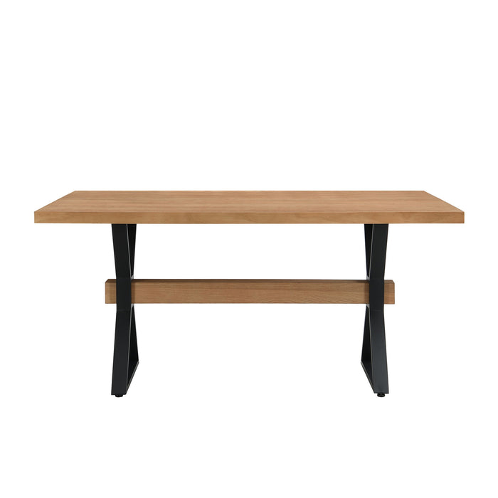 Farmhouse Style X Shaped Legs Dining Table With Metal - Natural Noble House