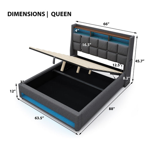 Upholstered Platform Bed With A Hydraulic Storage System, LED And USB Charging (Without Mattress) Artistry At Home