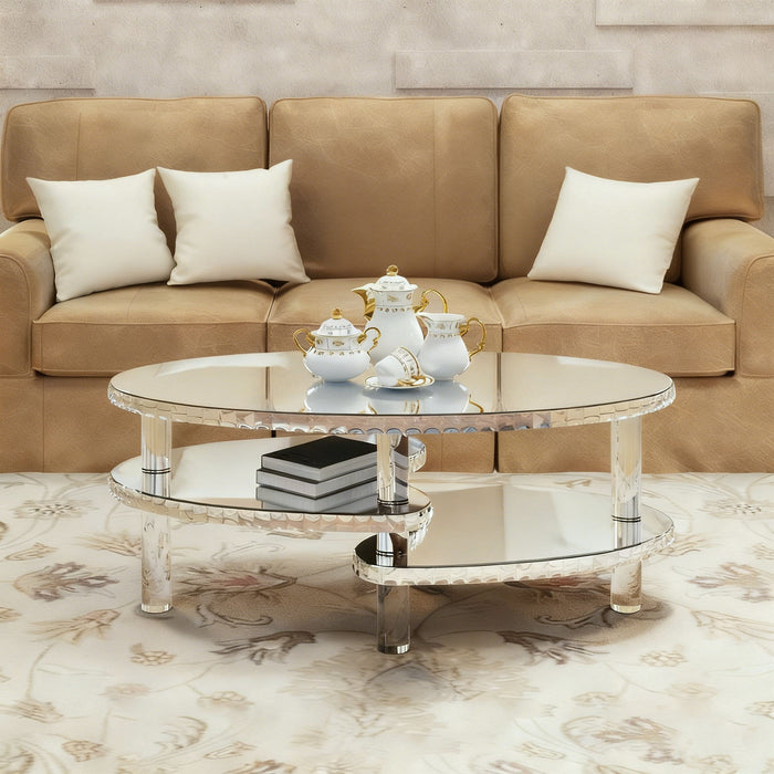 Coffee Table, Oval Double Layer Home Furnishing - Silver Home Essentials