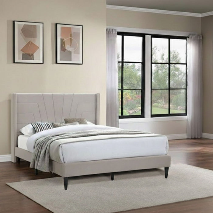Eastern King Size Platform Bed, Upholstered Headboard - Light Brown Home Essentials