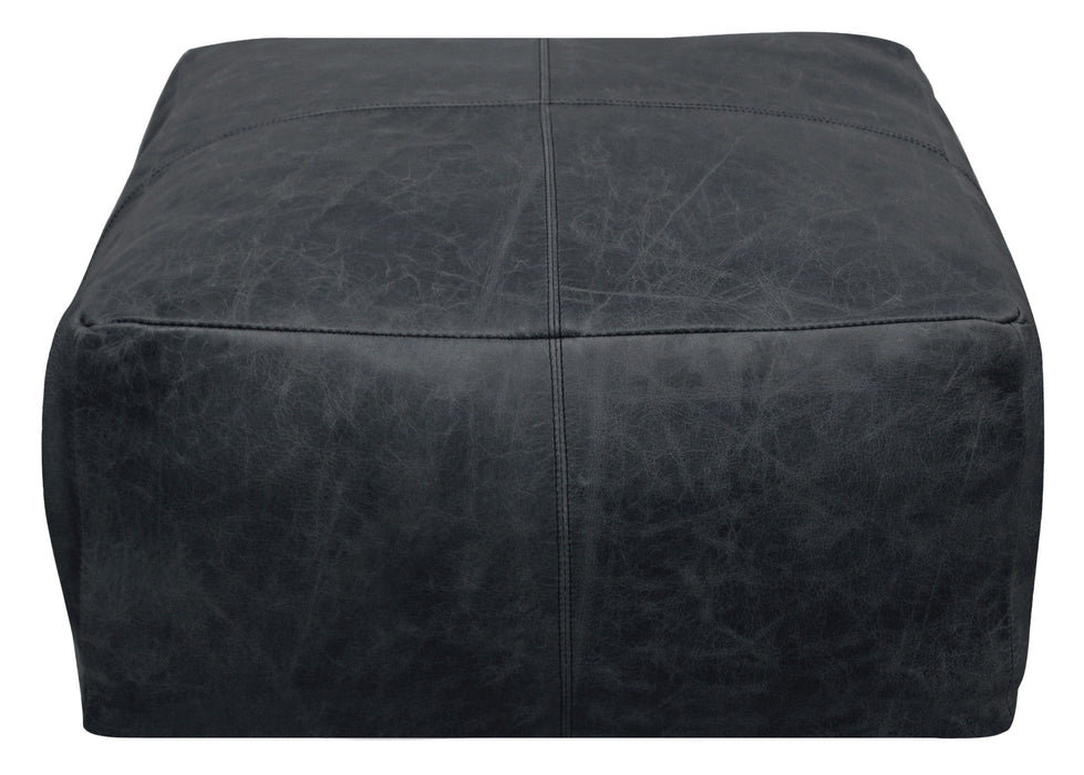 Distressed Leather Pouf Ottoman - Black
