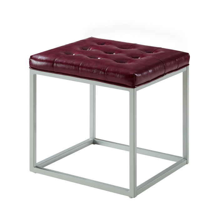 Faux Leather Cube Ottoman - Purple / Gray