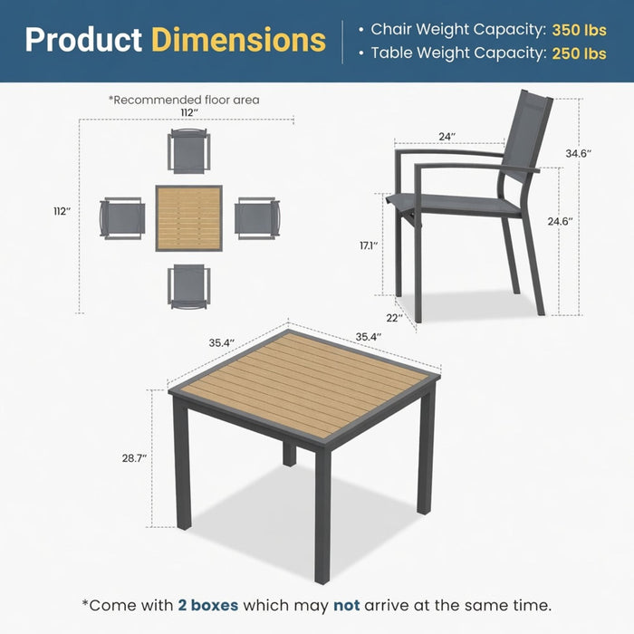 5 Piece Patio Dining Set, Table And Chairs For Outdoor Use - Gray Home Essentials