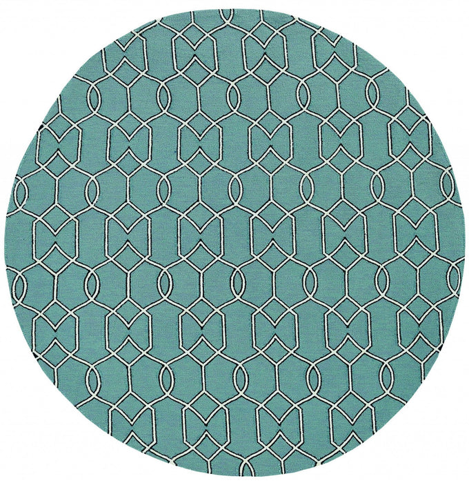 7' Spa Hand Hooked UV Treated Geometric Round Indoor / Outdoor Area Rug - Green