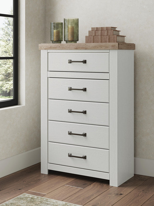 Savonport - Five Drawer Chest - White / Brown Benchcraft®