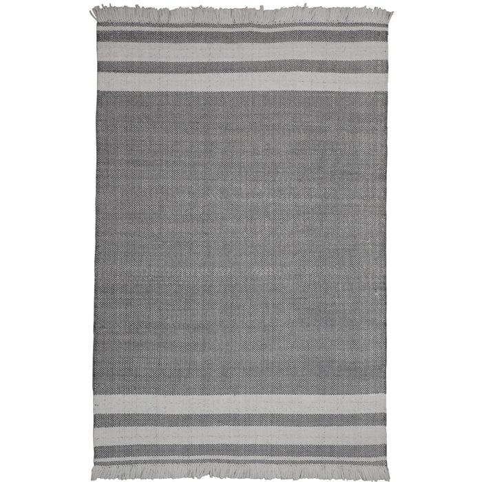 9' X 12' Striped Handmade Stain Resistant Non Skid Indoor / Outdoor Area Rug - Gray