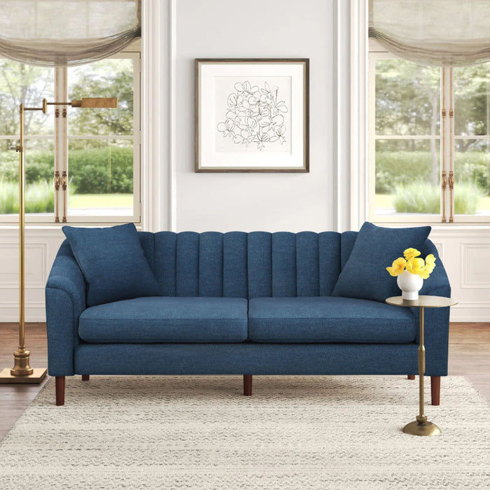 Contemporary 3 Seater Sofa With Button Tufted Design - Navy Blue Noble House
