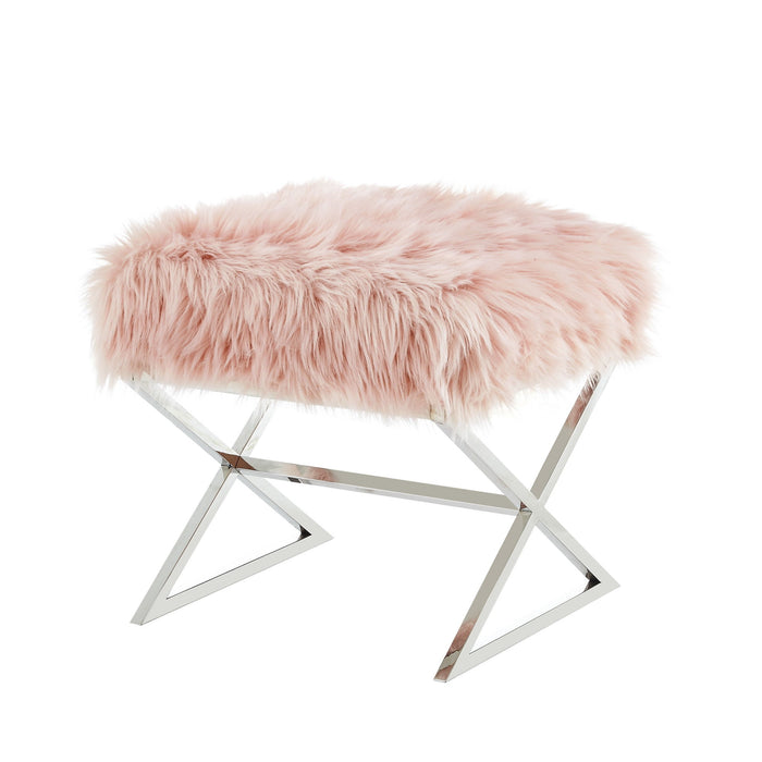 Faux Fur Ottoman - Rose / Silver